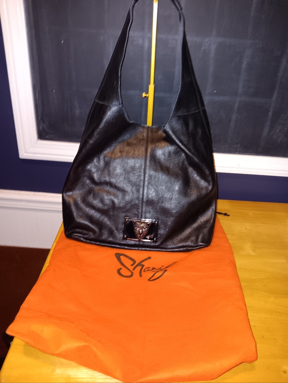 Sharif Black Leather Legacy Hobo Bag With Dust Bag